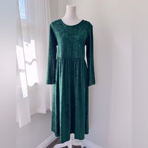 Vintage Y2K Worthington Dark Green Velvet Long Sleeve A-Line Maxi Dress